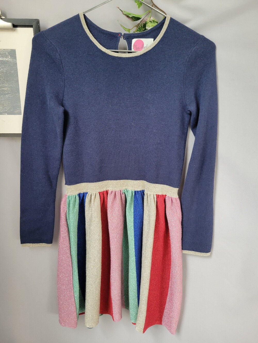 Mini Boden Rainbow Metallic Sparkle Knit Dress 9-10 Y
